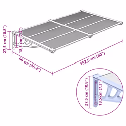 vidaXL Door Canopy Porch Canopy Awning Grey and Transparent Polycarbonate - 152.5 x 90 cm - Additional view 4