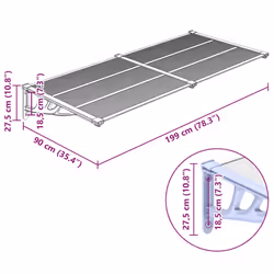 vidaXL Door Canopy Porch Canopy Awning Grey and Transparent Polycarbonate - 199 x 90 cm - Additional view 4