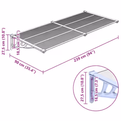 vidaXL Door Canopy Porch Canopy Awning Grey and Transparent Polycarbonate - 239 x 90 cm - Additional view 4