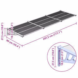 vidaXL Door Canopy Porch Canopy Awning Grey and Transparent Polycarbonate - 297.5 x 90 cm - Additional view 3