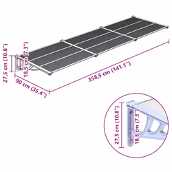 vidaXL Door Canopy Porch Canopy Awning Grey and Transparent Polycarbonate - 358.5 x 90 cm - Additional view 4