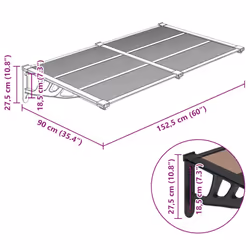 vidaXL Door Canopy Front Door Porch Awning Canopy Awning Black Polycarbonate - 152.5 x 90 cm - Additional view 4