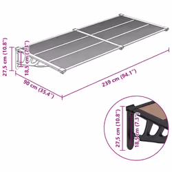 vidaXL Door Canopy Front Door Porch Awning Canopy Awning Black Polycarbonate - 239 x 90 cm - Additional view 4