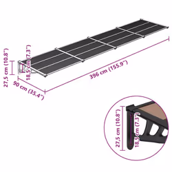 vidaXL Door Canopy Front Door Porch Awning Canopy Awning Black Polycarbonate - 396 x 90 cm - Additional view 3