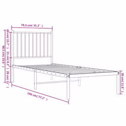 vidaXL Metal Bed Frame with Headboard Bedroom Metal Platform Bed Base Bedstead - with headboard, 75 x 190 cm - Additional view 9