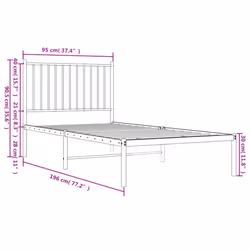 vidaXL Metal Bed Frame with Headboard Bedroom Metal Platform Bed Base Bedstead - with headboard, 90 x 190 cm - Additional view 4