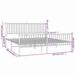 vidaXL Metal Bed Frame with Headboard Bedroom Metal Platform Bed Base Bedstead - 183 x 213 cm, with headboard & footboard - Additional view 9