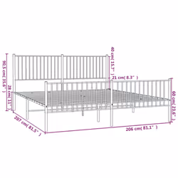 vidaXL Metal Bed Frame with Headboard Bedroom Metal Platform Bed Base Bedstead - 200 x 200 cm, with headboard & footboard - Additional view 5