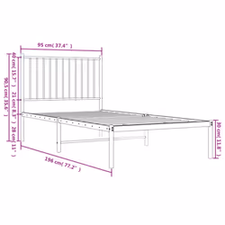 vidaXL Metal Bed Frame with Headboard Bedroom Metal Platform Bed Base Bedstead - 90 x 190 cm, with headboard - Additional view 5