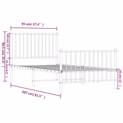 vidaXL Metal Bed Frame with Headboard Bedroom Metal Platform Bed Base Bedstead - 207 x 95 x 90.5 cm, with headboard & footboard - Additional view 7