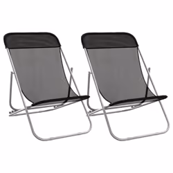 vidaXL Folding Beach Chairs Lounger 2 pcs Textilene and Powder-coated Steel - black
