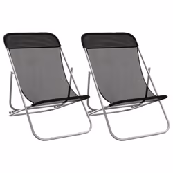 vidaXL Folding Beach Chairs Lounger 2 pcs Textilene and Powder-coated Steel - black