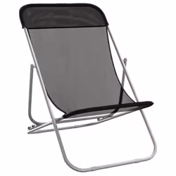 vidaXL Folding Beach Chairs Lounger 2 pcs Textilene and Powder-coated Steel - black