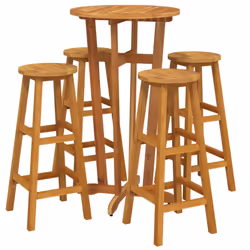 vidaXL Solid Wood Acacia Bar Set Garden Outdoor Wooden Bistro Table and Chair - Bar stools with round seat, 4 piece - Additional view 2