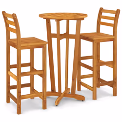 vidaXL Solid Wood Acacia Bar Set Garden Outdoor Wooden Bistro Table and Chair - Bar chairs with backrest, 2 piece
