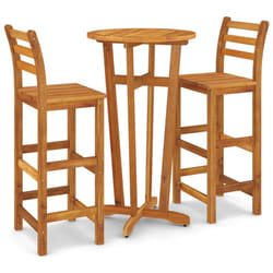 vidaXL Solid Wood Acacia Bar Set Garden Outdoor Wooden Bistro Table and Chair - Bar chairs with backrest, 2 piece