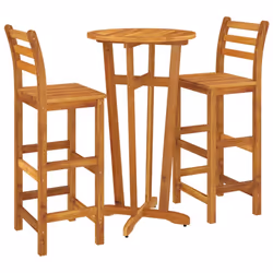 vidaXL Solid Wood Acacia Bar Set Garden Outdoor Wooden Bistro Table and Chair - Bar chairs with backrest, 2 piece