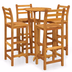 vidaXL Solid Wood Acacia Bar Set Garden Outdoor Wooden Bistro Table and Chair - Bar chairs with backrest, 4 piece