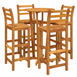 vidaXL Solid Wood Acacia Bar Set Garden Outdoor Wooden Bistro Table and Chair - Bar chairs with backrest, 4 piece