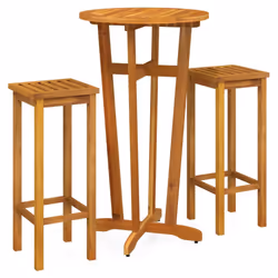 vidaXL Solid Wood Acacia Bar Set Garden Outdoor Wooden Bistro Table and Chair - Bar stools with square seat, 2 piece - Additional view 2