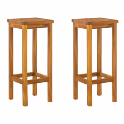 vidaXL Solid Wood Acacia Bar Set Garden Outdoor Wooden Bistro Table and Chair - Bar stools with square seat, 2 piece - Additional view 4