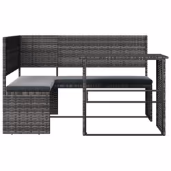 vidaXL Garden Sofa with Table and Cushions L-Shaped Couch Grey Poly Rattan