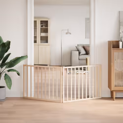 vidaXL Dog Gate with Door Foldable Dog Fence Pet Gate Pet Barrier Poplar Wood - natural, 80 x 60 x 2 cm/ 2 pcs