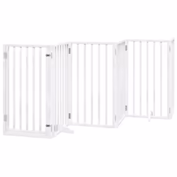 vidaXL Dog Gate with Door Foldable Dog Fence Pet Gate Pet Barrier Poplar Wood - white, 50 x 90 x 2 cm/ 6 pcs