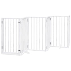 vidaXL Dog Gate with Door Foldable Dog Fence Pet Gate Pet Barrier Poplar Wood - white, 50 x 90 x 2 cm/ 6 pcs