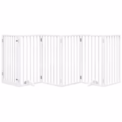 vidaXL Dog Gate with Door Foldable Dog Fence Pet Gate Pet Barrier Poplar Wood - white, 50 x 90 x 2 cm/ 6 pcs