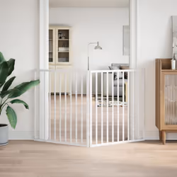 vidaXL Dog Gate with Door Foldable Dog Fence Pet Gate Pet Barrier Poplar Wood - white, 80 x 90 x 2 cm/ 2 pcs