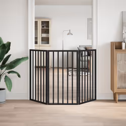 vidaXL Dog Gate with Door Foldable Dog Fence Pet Gate Pet Barrier Poplar Wood - black, 50 x 90 x 2 cm/ 3 pcs