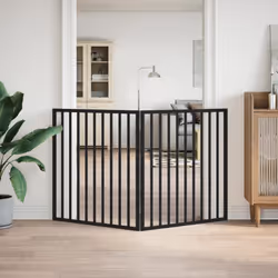 vidaXL Dog Gate with Door Foldable Dog Fence Pet Gate Pet Barrier Poplar Wood - black, 80 x 90 x 2 cm/ 2 pcs - Additional view 2