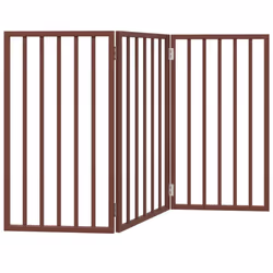 vidaXL Dog Gate with Door Foldable Dog Fence Pet Gate Pet Barrier Poplar Wood - brown, 50 x 90 x 2 cm/ 3 pcs