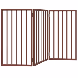 vidaXL Dog Gate with Door Foldable Dog Fence Pet Gate Pet Barrier Poplar Wood - brown, 50 x 90 x 2 cm/ 3 pcs - Additional view 5