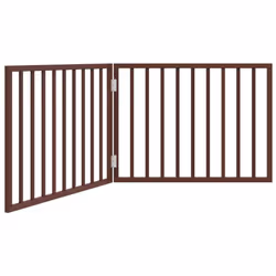 vidaXL Dog Gate with Door Foldable Dog Fence Pet Gate Pet Barrier Poplar Wood - brown, 80 x 60 x 2 cm/ 2 pcs