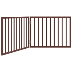vidaXL Dog Gate with Door Foldable Dog Fence Pet Gate Pet Barrier Poplar Wood - brown, 80 x 60 x 2 cm/ 2 pcs