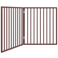 vidaXL Dog Gate with Door Foldable Dog Fence Pet Gate Pet Barrier Poplar Wood - brown, 80 x 90 x 2 cm/ 2 pcs