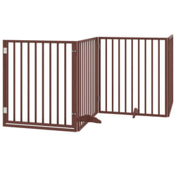 vidaXL Dog Gate with Door Foldable Dog Fence Pet Gate Pet Barrier Poplar Wood - brown, 80 x 90 x 2 cm/ 4 pcs