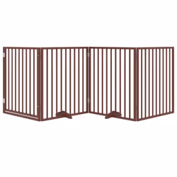 vidaXL Dog Gate with Door Foldable Dog Fence Pet Gate Pet Barrier Poplar Wood - brown, 80 x 90 x 2 cm/ 4 pcs - Additional view 2