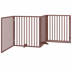 vidaXL Dog Gate with Door Foldable Dog Fence Pet Gate Pet Barrier Poplar Wood - brown, 80 x 90 x 2 cm/ 4 pcs - Additional view 5