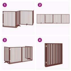 vidaXL Dog Gate with Door Foldable Dog Fence Pet Gate Pet Barrier Poplar Wood - brown, 80 x 90 x 2 cm/ 4 pcs - Additional view 6