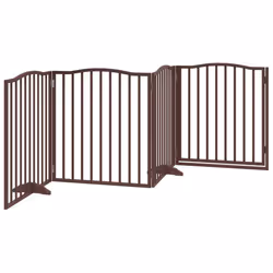 vidaXL Dog Gate with Door Foldable Pet Gate Dog Fence Pet BarrierÃÂ Poplar Wood - brown oak, 80 x 90 x 2 cm/ 4 pcs - Additional view 5