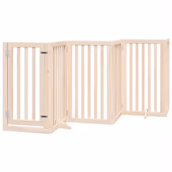 vidaXL Dog Gate with Door Foldable Pet Gate Dog Fence Pet Barrier Poplar Wood - natural, 50 x 90 x 2 cm/ 6 pcs