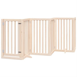 vidaXL Dog Gate with Door Foldable Pet Gate Dog Fence Pet Barrier Poplar Wood - natural, 50 x 90 x 2 cm/ 6 pcs