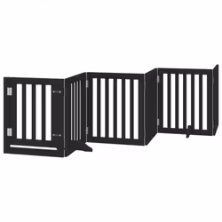 vidaXL Dog Gate with Door Foldable Pet Gate Dog Fence Pet Barrier Poplar Wood - black, 50 x 60 x 2 cm/ 6 pcs