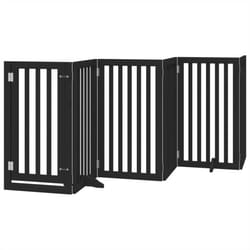 vidaXL Dog Gate with Door Foldable Pet Gate Dog Fence Pet Barrier Poplar Wood - black, 50 x 90 x 2 cm/ 6 pcs