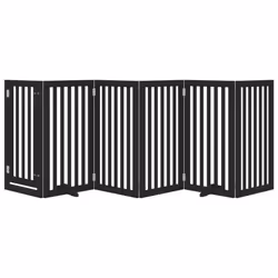 vidaXL Dog Gate with Door Foldable Pet Gate Dog Fence Pet Barrier Poplar Wood - black, 50 x 90 x 2 cm/ 6 pcs