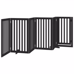 vidaXL Dog Gate with Door Foldable Pet Gate Dog Fence Pet Barrier Poplar Wood - black, 50 x 90 x 2 cm/ 6 pcs - Additional view 5