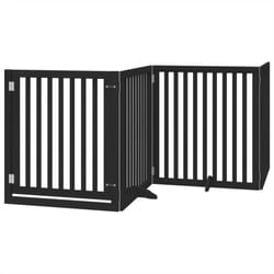 vidaXL Dog Gate with Door Foldable Pet Gate Dog Fence Pet Barrier Poplar Wood - black, 80 x 90 x 2 cm/ 4 pcs